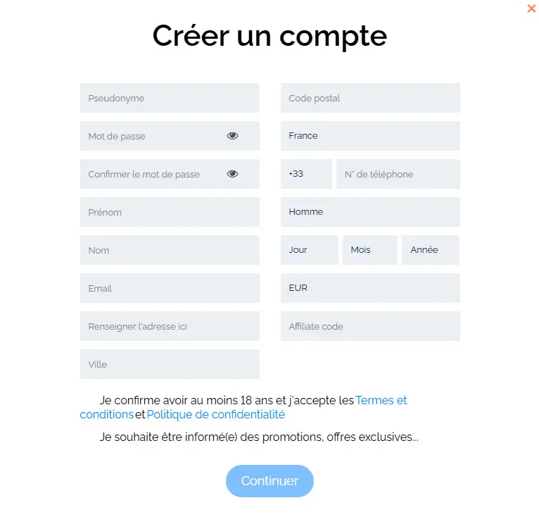 Proceso de registro STARBETS CASINO